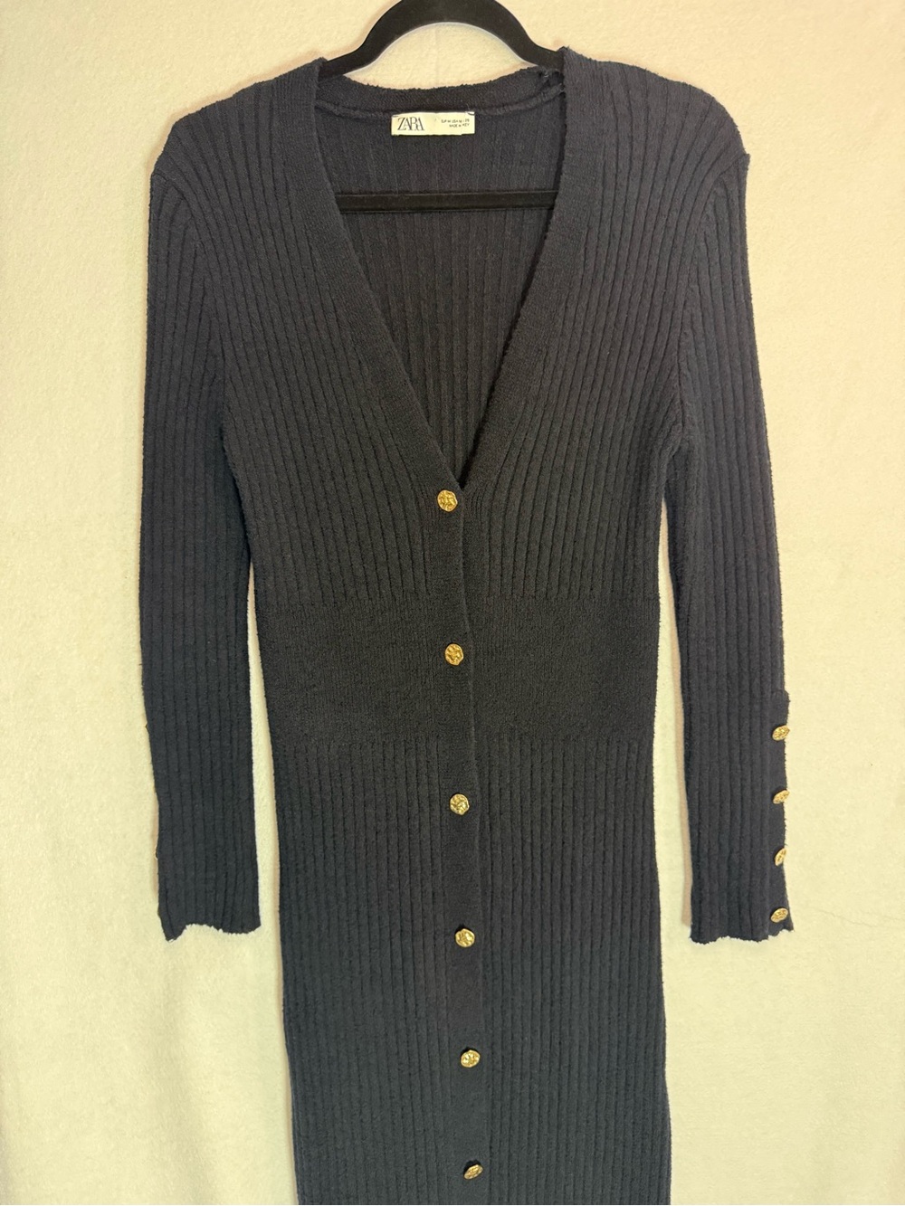 Zara - Medium Black Knit Maxi Dress With Gold Accents - Size Medium